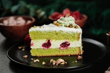 Pistachio Raspberry Cake Slice