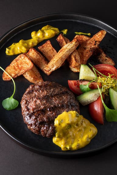 Patty Steak with Cheese & Mushroom Sauce